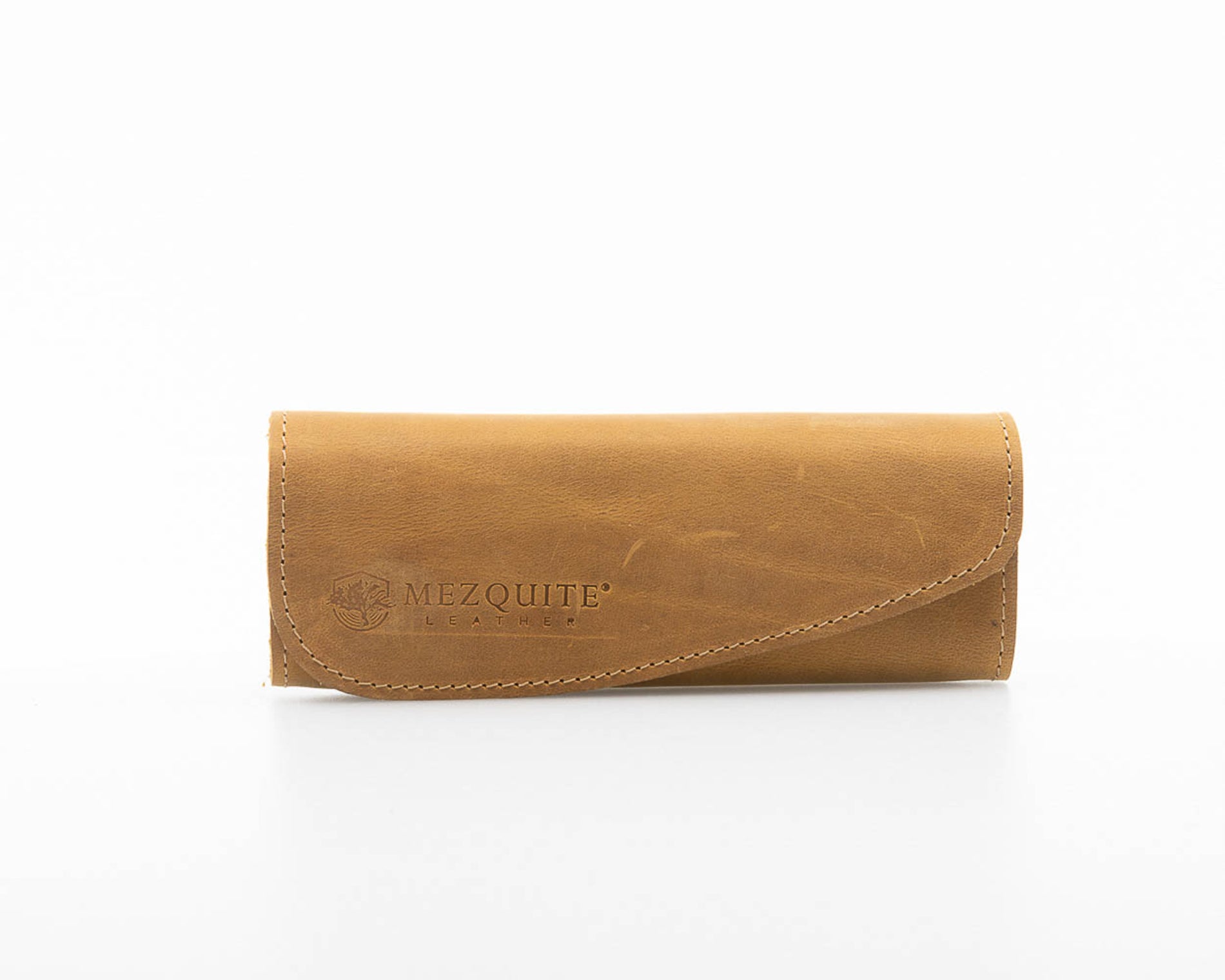 Handcrafted genuine leather glasses case by Mezquite Leather — sustainable luxury accessory made between Mexico and Canada.