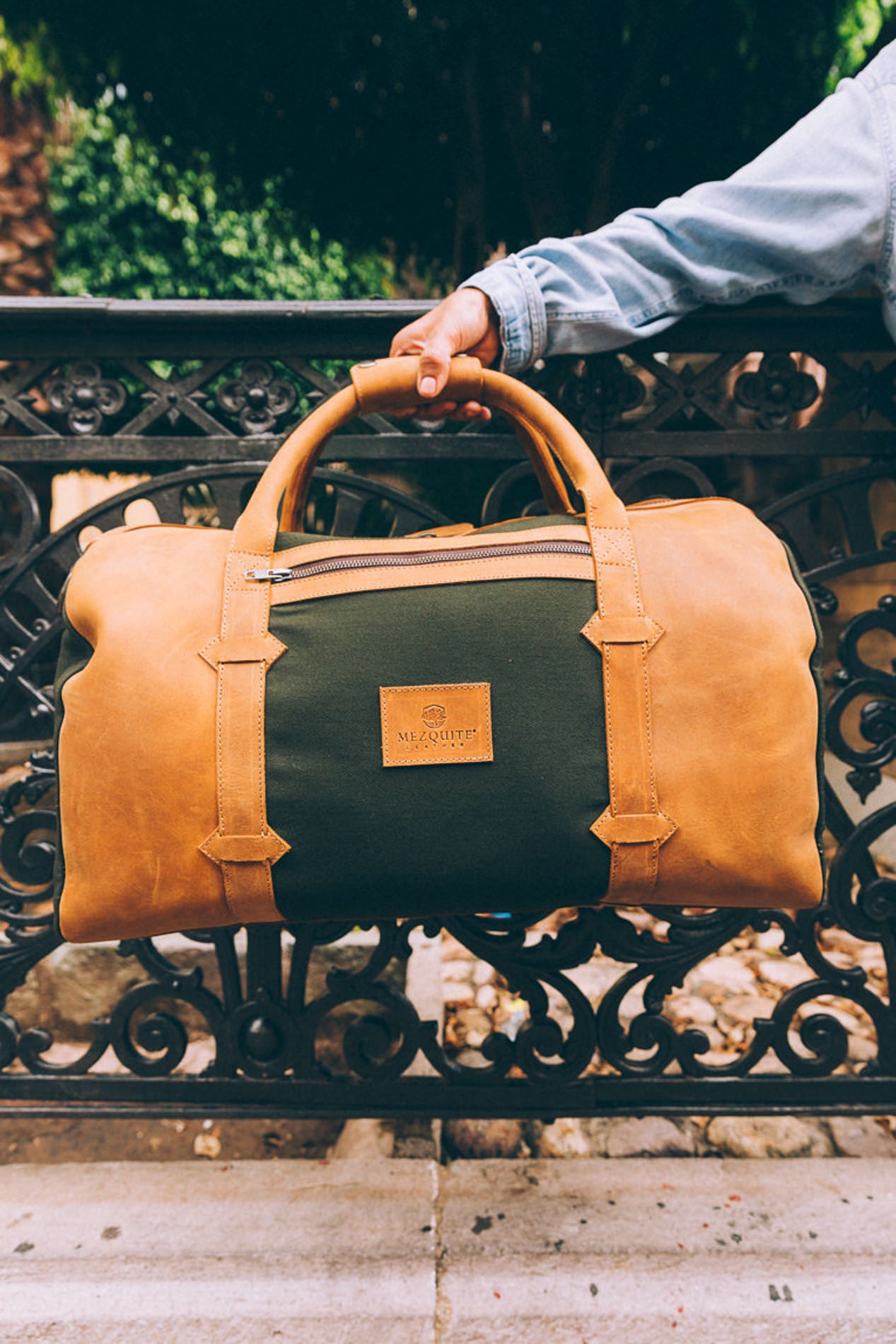 TAMARACK leather duffle bag by Mezquite Leather — handcrafted travel bag inspired by the tamarack tree, symbol of endurance and heritage.
